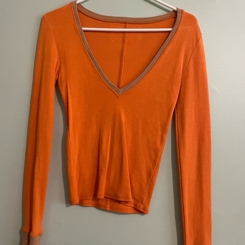 Free People Vibrant Orange V-Neck Blouse